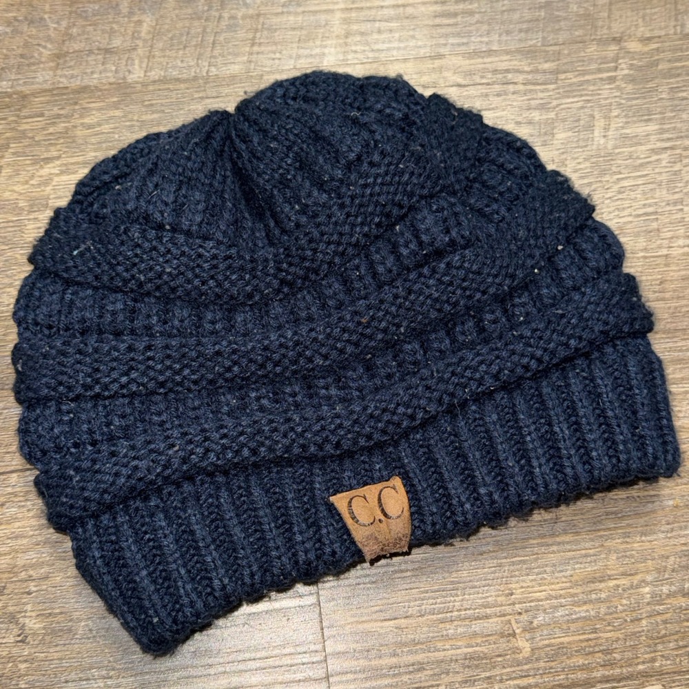 C.C Navy Blue Cable Knit Beanie Hat Ribbed Cuff Winter Skull Cap One‎ Size